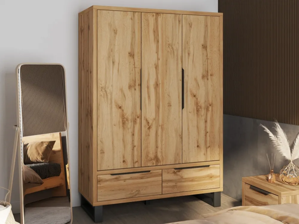 Zestawy Mebli Do Sypialni|Szafy Trzydrzwiowe>Helvetia Trzydrzwiowa szafa do sypialni w stylu loftowym HALLE S