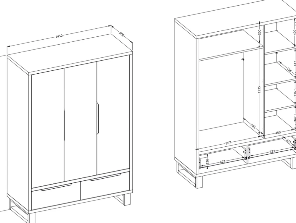 Zestawy Mebli Do Sypialni|Szafy Trzydrzwiowe>Helvetia Trzydrzwiowa szafa do sypialni w stylu loftowym HALLE S