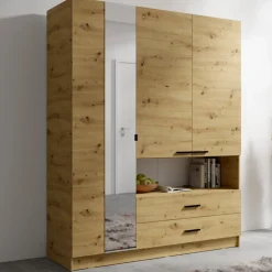 Meble Młodzieżowe|Szafy Trzydrzwiowe>MEBLOSIEK Trzydrzwiowa szafa do sypialni 158 cm TIVARO z szufladami i półkami dąb artisan