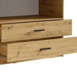 Meble Młodzieżowe|Szafy Trzydrzwiowe></noscript>MEBLOSIEK Trzydrzwiowa szafa do sypialni 158 cm TIVARO z szufladami i półkami dąb artisan