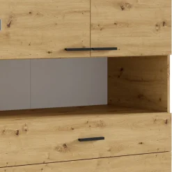 Meble Młodzieżowe|Szafy Trzydrzwiowe></noscript>MEBLOSIEK Trzydrzwiowa szafa do sypialni 158 cm TIVARO z szufladami i półkami dąb artisan