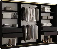 Szafy Trzydrzwiowe|Szafy Do Salonu>BROMARKT Trzydrzwiowa szafa przesuwna 280 cm z szufladami GOLD NEW glamour