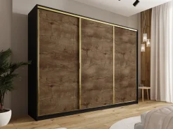 Szafy Trzydrzwiowe|Szafy Do Salonu></noscript>BROMARKT Trzydrzwiowa szafa przesuwna 280 cm z szufladami GOLD NEW glamour