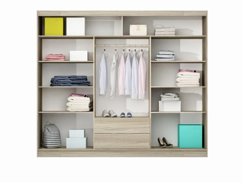 Szafy Trzydrzwiowe|Szafy Z Lustrem>Stolar Trzydrzwiowa szafa przesuwna z półkami 250 cm CERES