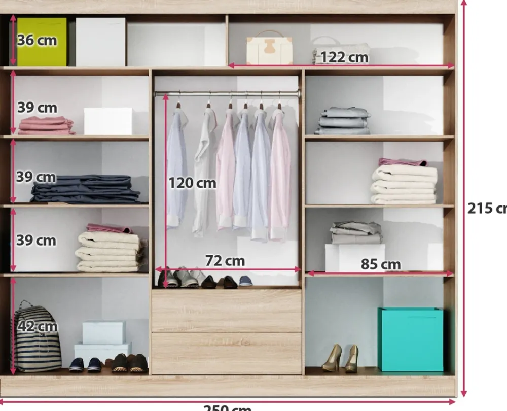 Szafy Trzydrzwiowe|Szafy Z Lustrem>Stolar Trzydrzwiowa szafa przesuwna z półkami 250 cm CERES