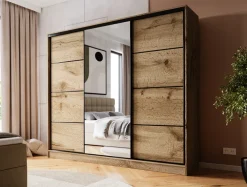 Zestawy Mebli Do Przedpokoju|Szafy Trzydrzwiowe></noscript>BROMARKT Trzydrzwiowa szafa przesuwna z lustrem 235 cm BEST dąb wotan