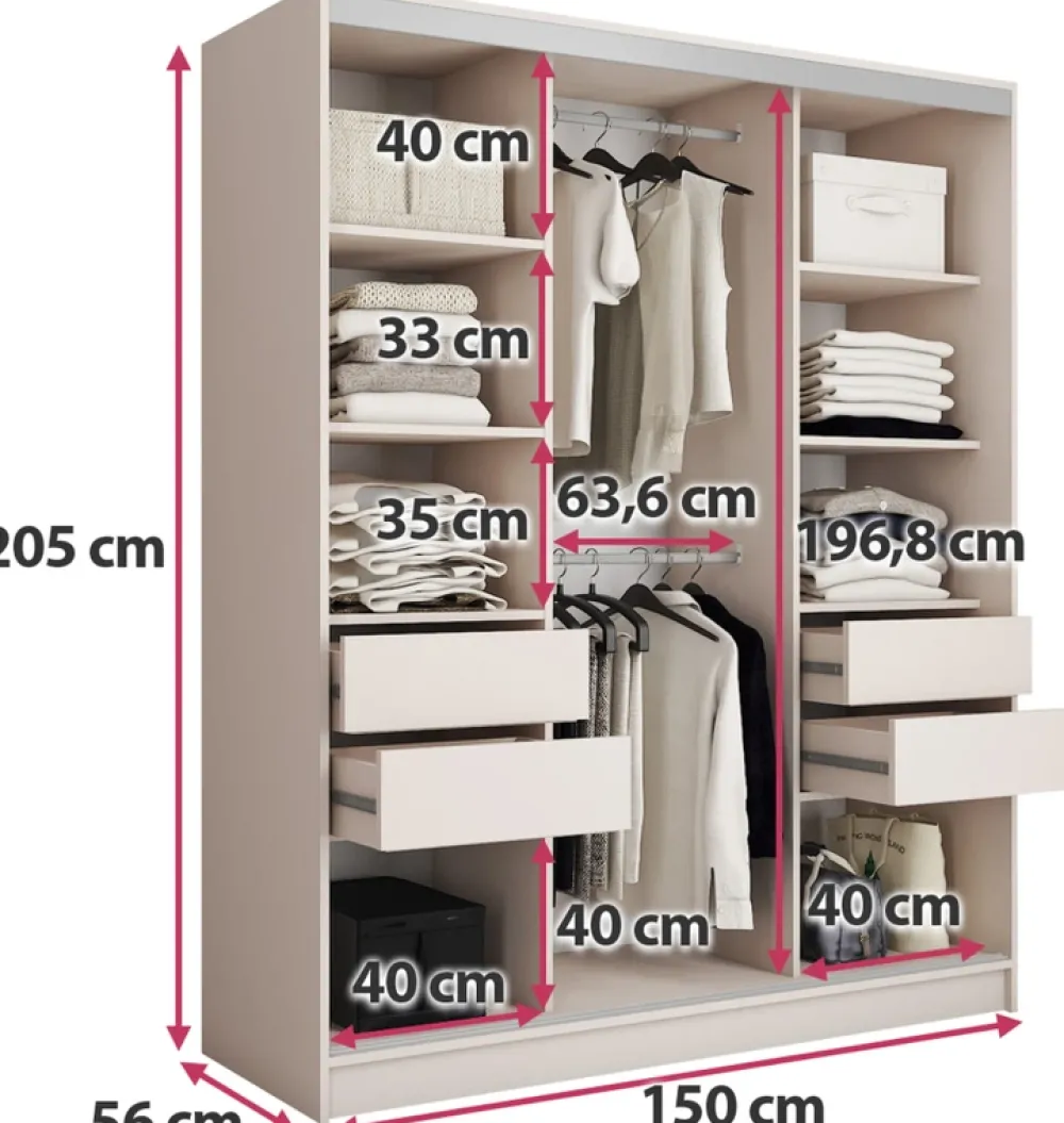 Zestawy Mebli Do Przedpokoju|Szafy Trzydrzwiowe>BROMARKT Trzydrzwiowa szafa przesuwna 150 cm TOP beż piaskowy