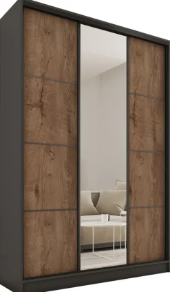 Zestawy Mebli Do Przedpokoju|Szafy Trzydrzwiowe>BROMARKT Trzydrzwiowa szafa przesuwna z lustrem 150 cm LOFT MAX