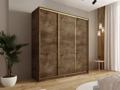 Szafy Trzydrzwiowe|Szafy Przesuwne></noscript>BROMARKT Trzydrzwiowa szafa przesuwna 200 cm do sypialni GOLD NEW dąb lefkas