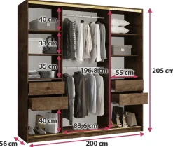 Szafy Trzydrzwiowe|Szafy Przesuwne></noscript>BROMARKT Trzydrzwiowa szafa przesuwna 200 cm do sypialni GOLD NEW dąb lefkas