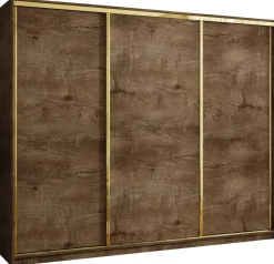 Szafy Trzydrzwiowe|Szafy Przesuwne>BROMARKT Trzydrzwiowa szafa przesuwna 250 cm w stylu glamour GOLD NEW dąb lefkas