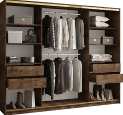 Szafy Trzydrzwiowe|Szafy Przesuwne>BROMARKT Trzydrzwiowa szafa przesuwna 250 cm w stylu glamour GOLD NEW dąb lefkas