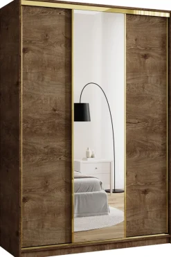 Szafy Trzydrzwiowe|Szafy Do Przedpokoju>BROMARKT Trzydrzwiowa szafa przesuwna z lustrem 150 cm GOLD NEW dąb lefkas