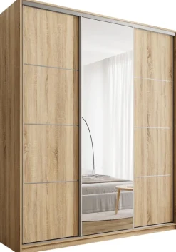 Szafy Trzydrzwiowe|Szafy Do Przedpokoju>BROMARKT Trzydrzwiowa szafa przesuwna z lustrem 180 cm TOP MAX dąb sonoma