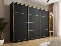 Szafy Trzydrzwiowe|Szafy Do Salonu></noscript>BROMARKT Trzydrzwiowa szafa przesuwna 280 cm z szufladami GOLD NEW glamour czarny