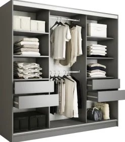 Szafy Trzydrzwiowe|Szafy Do Przedpokoju>BROMARKT Trzydrzwiowa szafa przesuwna z lustrem 180 cm TOP grafit