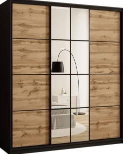 Zestawy Mebli Do Przedpokoju|Szafy Trzydrzwiowe>BROMARKT Trzydrzwiowa szafa przesuwna 180 cm z lustrem i półkami EDGE