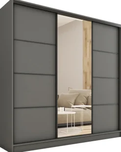 Szafy Trzydrzwiowe|Szafy Do Przedpokoju>BROMARKT Trzydrzwiowa szafa przesuwna z lustrem do sypialni 180 cm LOFT grafit