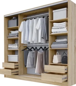 Zestawy Mebli Do Przedpokoju|Szafy Trzydrzwiowe>BROMARKT Trzydrzwiowa szafa przesuwna z lustrem 200 cm BEST dąb sonoma