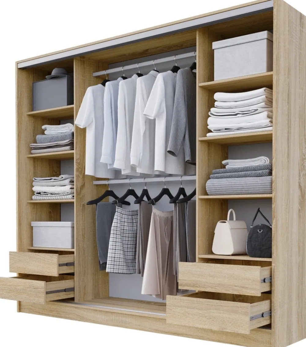 Zestawy Mebli Do Przedpokoju|Szafy Trzydrzwiowe>BROMARKT Trzydrzwiowa szafa przesuwna z lustrem 200 cm BEST dąb sonoma