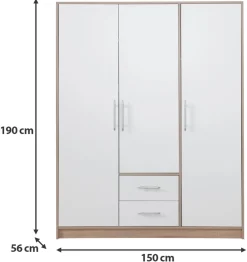 Garderoby|Meble Dla Dzieci></noscript>MEBLAR Trzydrzwiowa szafa uchylna z szufladami półki 150 cm SEVAS