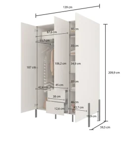 Meble Młodzieżowe|Zestawy Mebli Do Sypialni></noscript>Helvetia Trzydrzwiowa szafa uchylna do sypialni 139 cm kaszmir JUKON