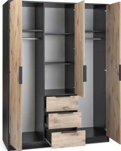 Meble Dla Dzieci|Szafy Trzydrzwiowe>Stolar Trzydrzwiowa szafa uchylna z szufladami i półkami 150 cm LANTE