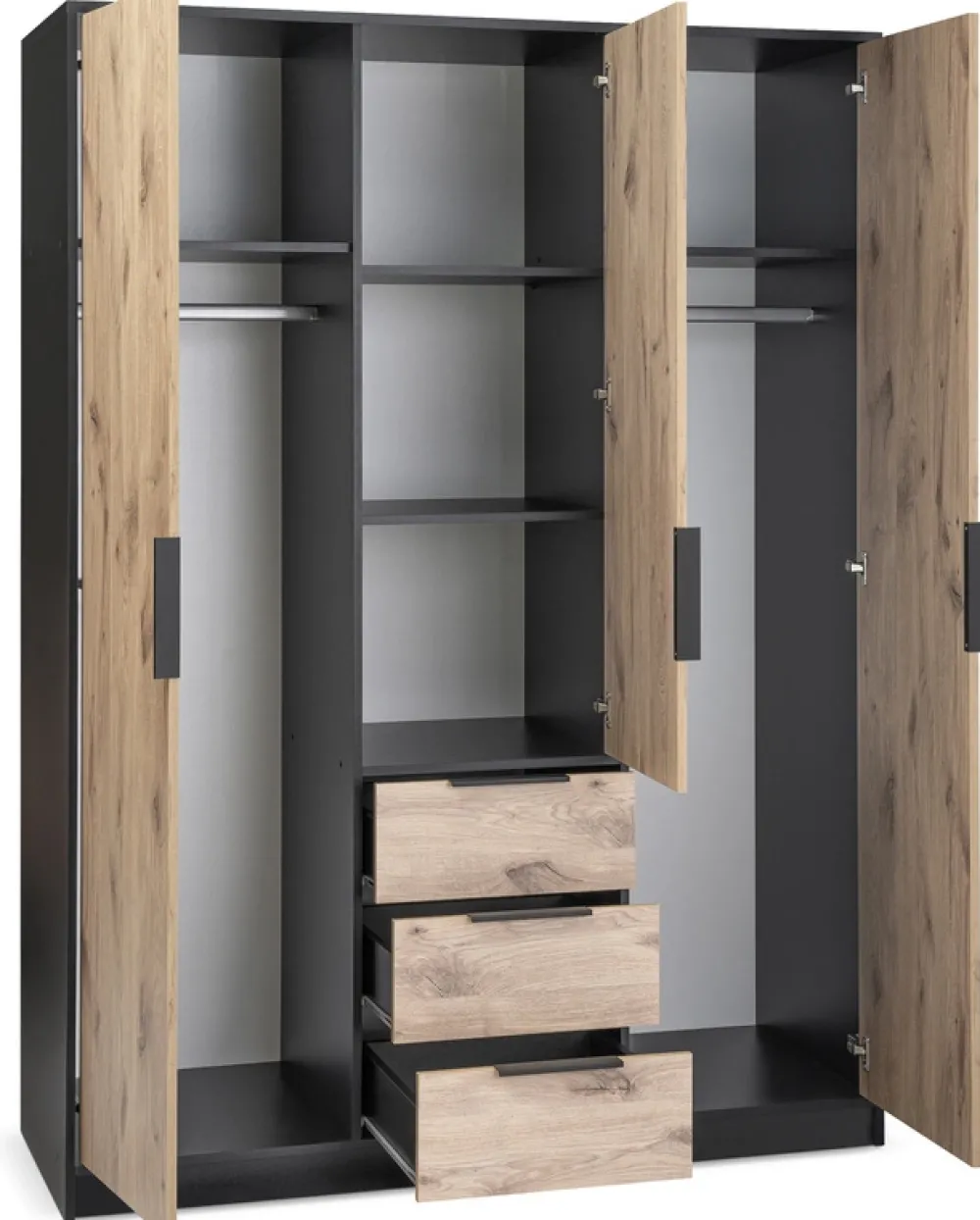 Meble Dla Dzieci|Szafy Trzydrzwiowe>Stolar Trzydrzwiowa szafa uchylna z szufladami i półkami 150 cm LANTE