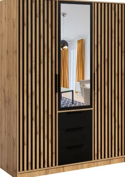 Meble Młodzieżowe|Zestawy Mebli Do Przedpokoju>Stolar Trzydrzwiowa szafa z lamelami 150 cm z szufladami BILL