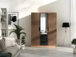 Meble Młodzieżowe|Zestawy Mebli Do Przedpokoju></noscript>Stolar Trzydrzwiowa szafa z lamelami 150 cm z szufladami BILL