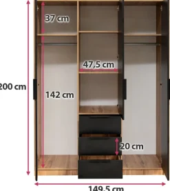 Meble Młodzieżowe|Zestawy Mebli Do Przedpokoju></noscript>Stolar Trzydrzwiowa szafa z lamelami 150 cm z szufladami BILL