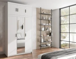 Zestawy Mebli Do Przedpokoju|Szafy Modułowe></noscript>Lempert Trzydrzwiowa szafa z lustrem z nadstawką 133 cm KUBA biały