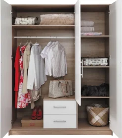 Garderoby|Meble Dla Dzieci>MEBLAR Trzydrzwiowa szafa z półkami do sypialni 150 cm szuflady SEVAS dąb artisan