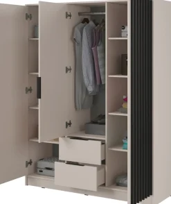 Zestawy Mebli Do Przedpokoju|Meble Młodzieżowe>PIASKI Trzydrzwiowa szafa z szufladami 155 cm KELLY kaszmir