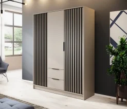 Zestawy Mebli Do Przedpokoju|Meble Młodzieżowe></noscript>PIASKI Trzydrzwiowa szafa z szufladami 155 cm KELLY kaszmir