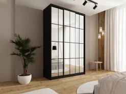 Zestawy Mebli Do Przedpokoju|Szafy Trzydrzwiowe></noscript>BROMARKT Trzydrzwiowa wysoka szafa przesuwna 150 cm lustrem OPTICA MAX