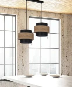 Oświetlenie Przedpokoju|Oświetlenie Jadalni>Candellux Lighting Twin lampa wisząca czarny 2x40w e27 abażur czarny+drewniany