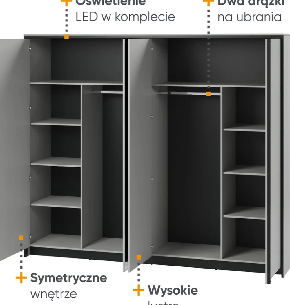 Szafy Otwierane|Szafy Z Lustrem>lenart. Uchylna szafa do sypialni 250 cm z lustrem GRIS