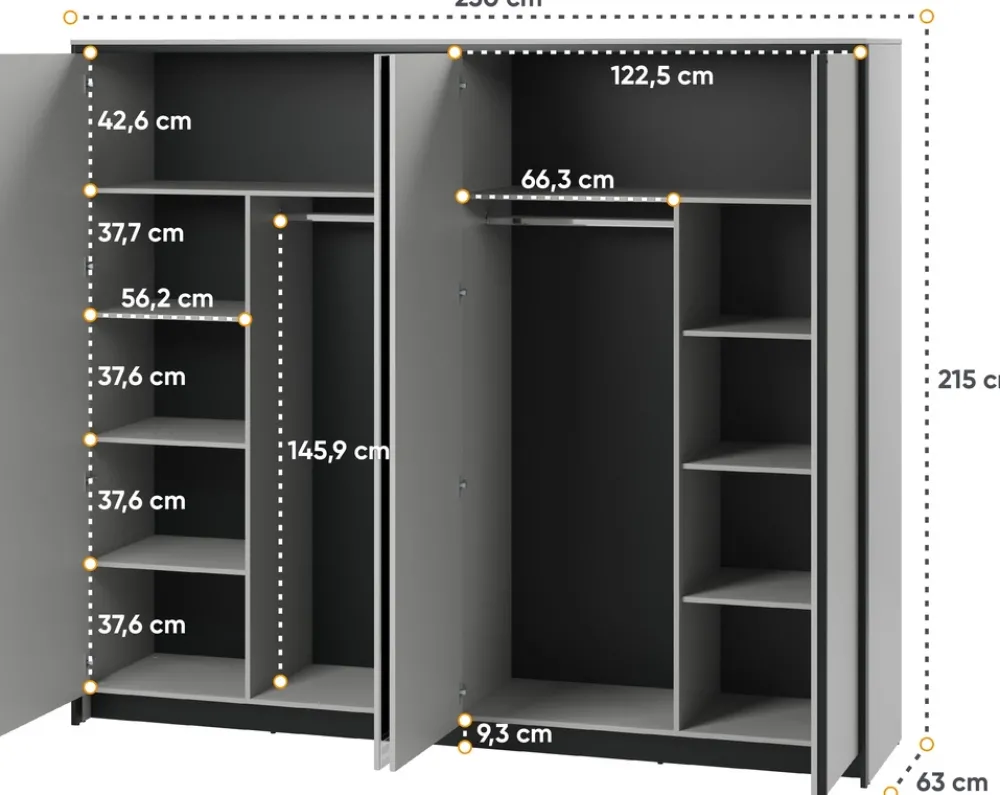 Szafy Otwierane|Szafy Z Lustrem>lenart. Uchylna szafa do sypialni 250 cm z lustrem GRIS