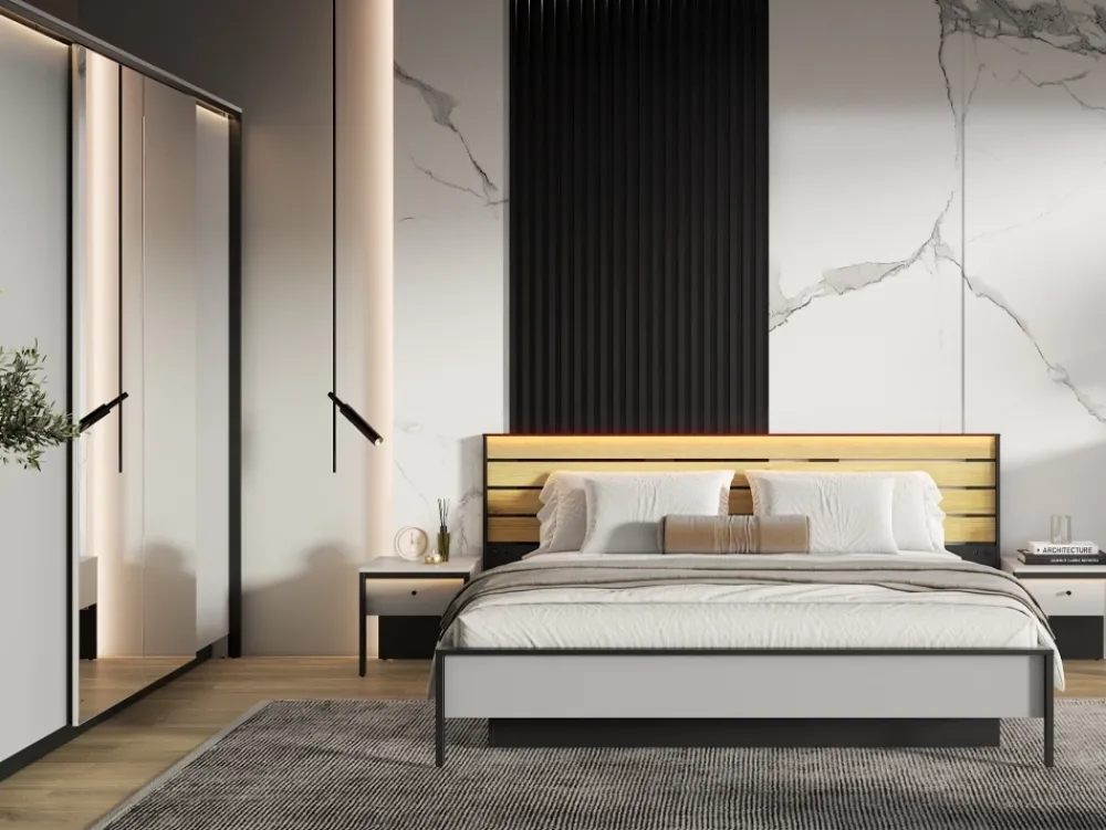 Szafy Otwierane|Szafy Z Lustrem>lenart. Uchylna szafa do sypialni 250 cm z lustrem GRIS