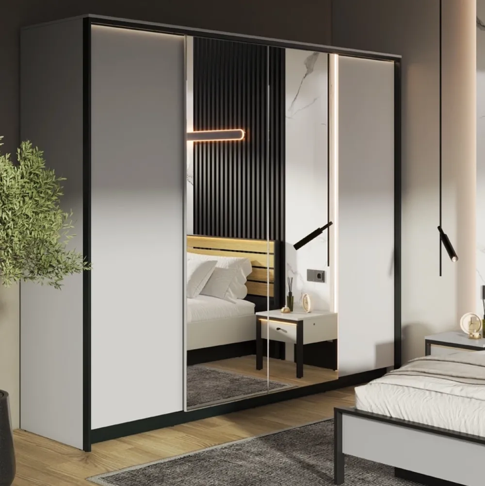 Szafy Otwierane|Szafy Z Lustrem>lenart. Uchylna szafa do sypialni 250 cm z lustrem GRIS