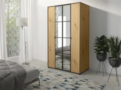 Szafy Młodzieżowe|Szafy Do Salonu>JUREK Uchylna szafa na ubrania z lustrem 120 cm OLAS dąb artisan