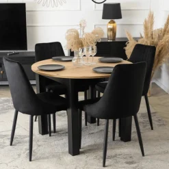 Krzesła Tapicerowane></noscript>MEBEL ELITE Welurowe krzesło do jadalni na ch nogach BELISSE czarny