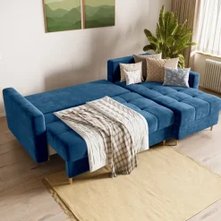 Meble Dla Dzieci|Meble Młodzieżowe>BROMARKT Welurowy granatowy narożnik z funkcją spania LIZBONA