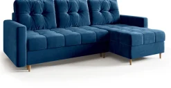 Meble Dla Dzieci|Meble Młodzieżowe></noscript>BROMARKT Welurowy granatowy narożnik z funkcją spania LIZBONA