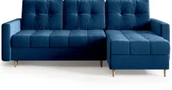 Meble Dla Dzieci|Meble Młodzieżowe></noscript>BROMARKT Welurowy granatowy narożnik z funkcją spania LIZBONA