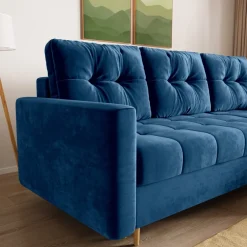 Meble Dla Dzieci|Meble Młodzieżowe></noscript>BROMARKT Welurowy granatowy narożnik z funkcją spania LIZBONA