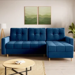 Meble Dla Dzieci|Meble Młodzieżowe></noscript>BROMARKT Welurowy granatowy narożnik z funkcją spania LIZBONA