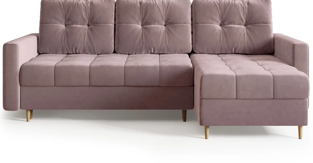 Meble Dla Dzieci|Meble Młodzieżowe>BROMARKT Welurowy różowy narożnik z funkcją spania i pojemnikiem na pościel LIZBONA