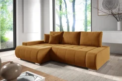 Meble Dla Dzieci|Meble Młodzieżowe>BROMARKT Welurowy rozkładany narożnik musztardowy z funkcją spania VANESSA